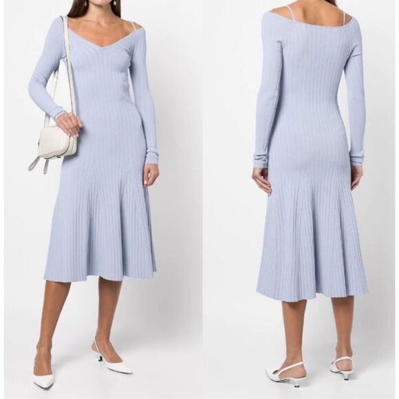 NWT PROENZA SCHOULER Rib Knit V-Neck Fit & Flare Midi Dress, $500 - Picture 1 of 11